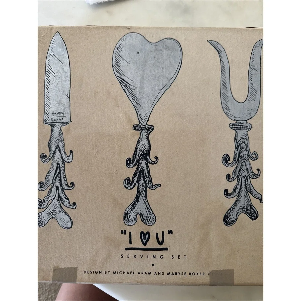 Michael Aram Boxer 1996 Silver Plated 3 Piece Serving Set I LOVE YOU w/ Box
